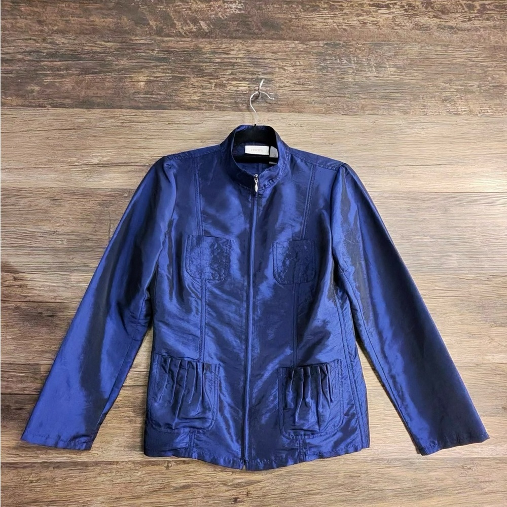 Chico's Shiny Navy Blue Full Zip Jacket